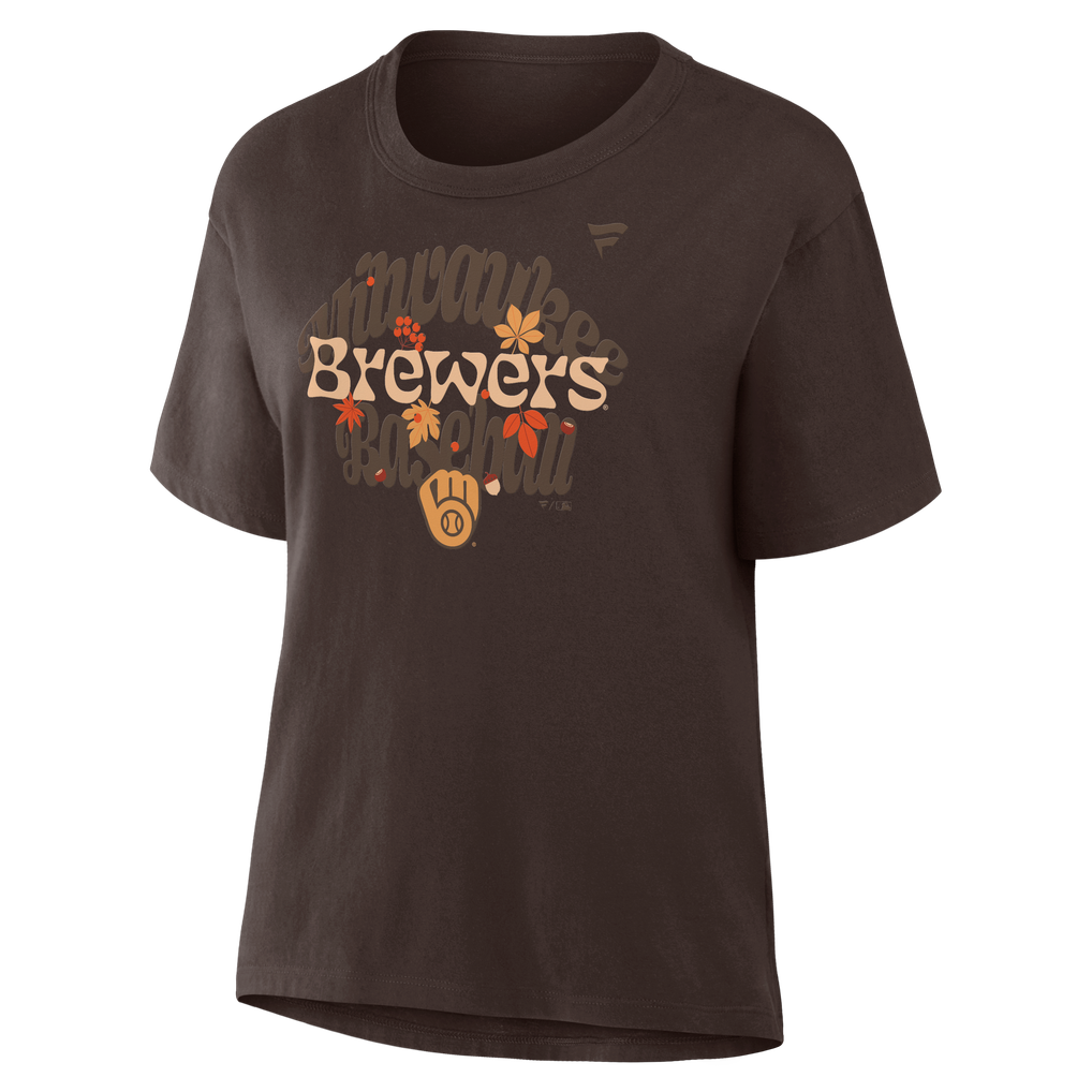 Women's Milwaukee Brewers Brown Fall Leaves T-Shirt