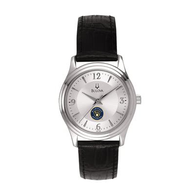 Milwaukee Brewers Bulova Women's Leather Strap Watch - Silver
