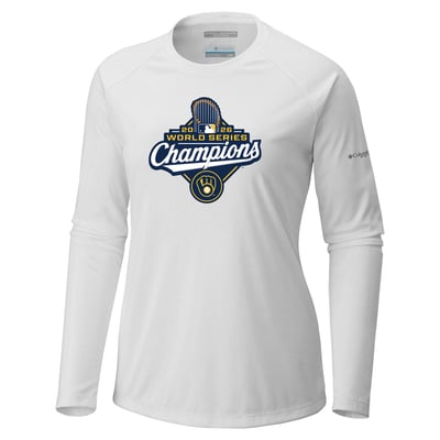 Milwaukee Brewers Columbia Women's 2026 World Series Champions Tidal Tee II Omni-Wick Raglan Long Sleeve T-Shirt - White