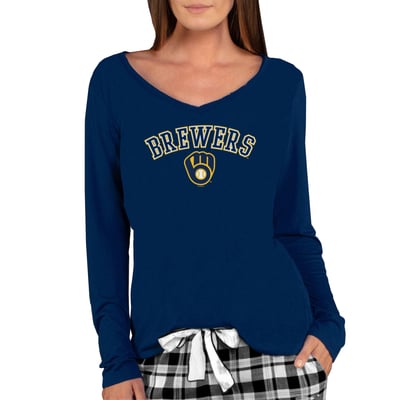Milwaukee Brewers Concepts Sport Women's Marathon Knit Long Sleeve V-Neck T-Shirt - Navy