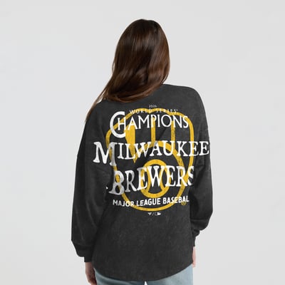 Milwaukee Brewers Fanatics Women's 2026 World Series Champions Mineral Wash Long Sleeve T-Shirt - Black