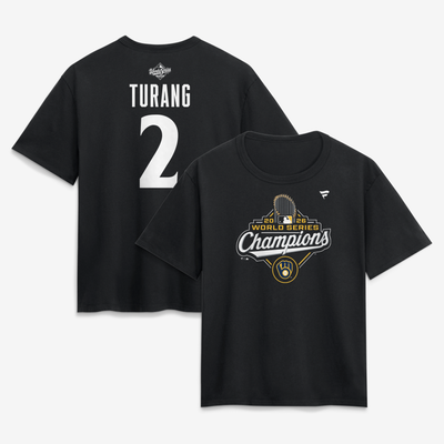 Brice Turang Milwaukee Brewers Fanatics Women's 2026 World Series Champions Name & Number T-Shirt - Black