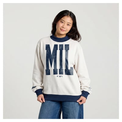 Milwaukee Brewers Fanatics Women's City Abbreviation Funnel Neck Fleece Sweatshirt - Cream