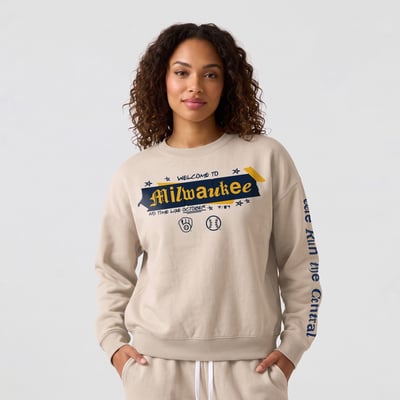  Milwaukee Brewers Fanatics Women's Postseason Fleece Crew Sweatshirt - Cream