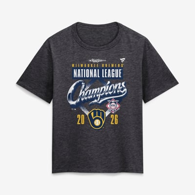 Milwaukee Brewers Fanatics Women's 2026 National League Champions Locker Room T-Shirt - Heather Charcoal
