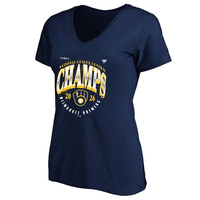 Milwaukee Brewers Fanatics Women's 2026 NL Central Division Champions Plus Size Locker Room V-Neck T-Shirt - Navy