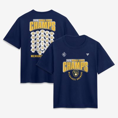 Milwaukee Brewers Fanatics Women's 2026 World Series Champions Jersey Roster T-Shirt - Navy