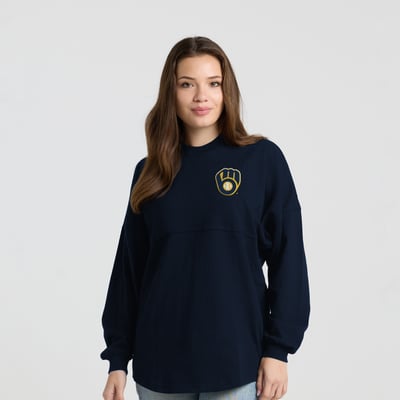  Milwaukee Brewers Fanatics Women's Preppy Cheese Long Sleeve T-Shirt - Navy
