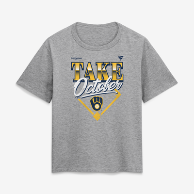 Milwaukee Brewers Women's 2026 MLB Postseason Take October T-Shirt - Gray