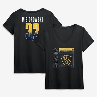 Jacob Misiorowski Milwaukee Brewers Women's Home Field Pop Name & Number V-Neck T-Shirt - Black