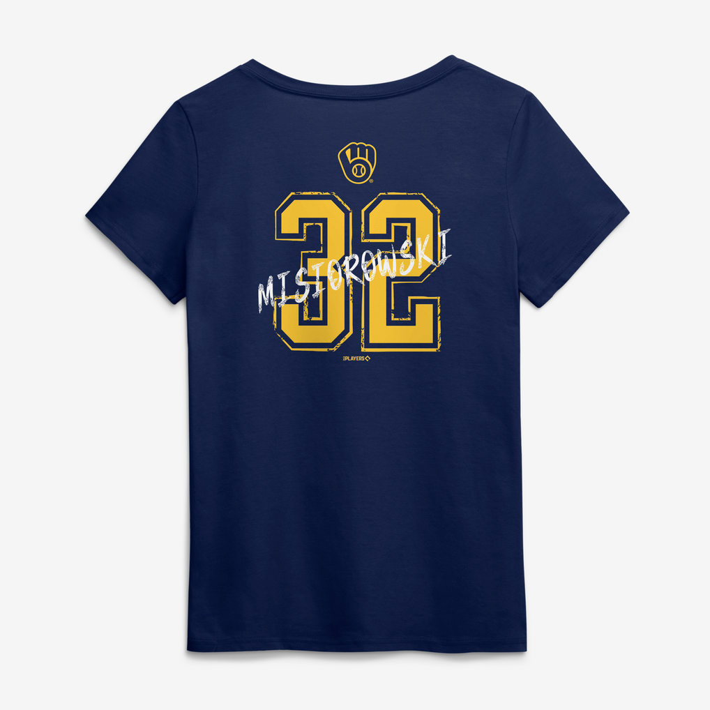 Women's Milwaukee Brewers Jacob Misiorowski Navy Hustle Name & Number V ...