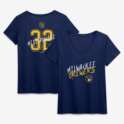 Jacob Misiorowski Milwaukee Brewers Women's Hustle Name & Number V-Neck T-Shirt - Navy
