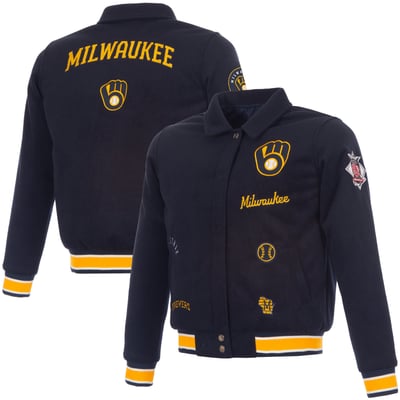 Milwaukee Brewers JH Design Women's Reversible Wool Full-Snap Jacket - Navy