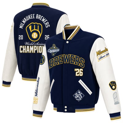  Milwaukee Brewers JH Design Women's 2026 World Series Champions Reversible Full-Snap Varsity Jacket - Navy/White