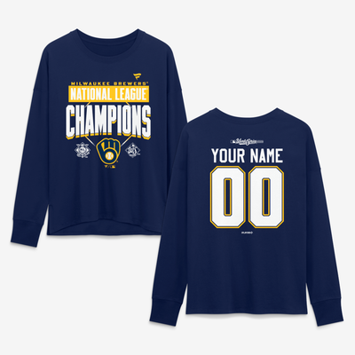  Milwaukee Brewers Women's 2026 American League Champions Custom Name & Number Long Sleeve T-Shirt - Navy