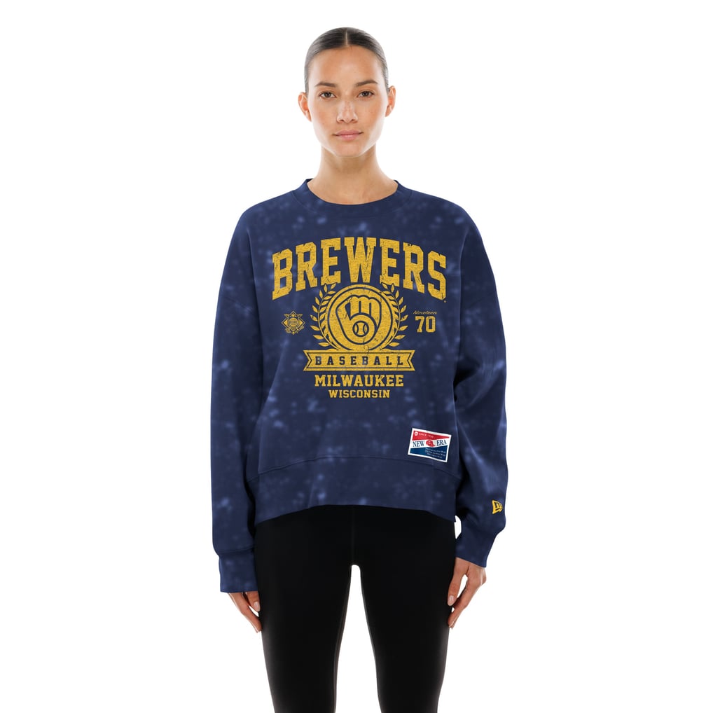  Milwaukee Brewers New Era Women's Throwback Oversized Boxy Sweatshirt - Navy