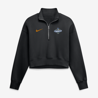 Milwaukee Brewers Nike Women's 2026 World Series Champions Oversized Phoenix Fleece Cropped Quarter-Zip Sweatshirt - Black