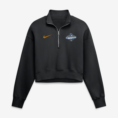 Milwaukee Brewers Nike Women's 2026 World Series Champions Oversized Phoenix Fleece Cropped Quarter-Zip Sweatshirt - Black