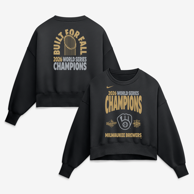 Milwaukee Brewers Nike Women's 2026 World Series Champions Raise The Trophy Oversized High Hip Fleece Sweatshirt - Black