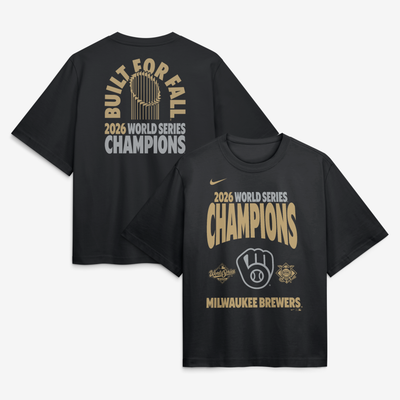Milwaukee Brewers Nike Women's 2026 World Series Champions Raise The Trophy T-Shirt - Black