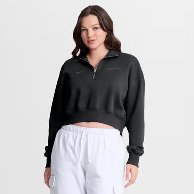 Milwaukee Brewers Nike Women's Oversized Phoenix Fleece Cropped Quarter-Zip Sweatshirt - Black
