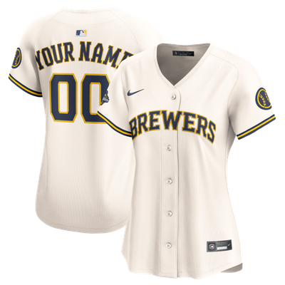  Milwaukee Brewers Nike Women's 2026 World Series Champions Patch Home Replica Custom Jersey - Cream