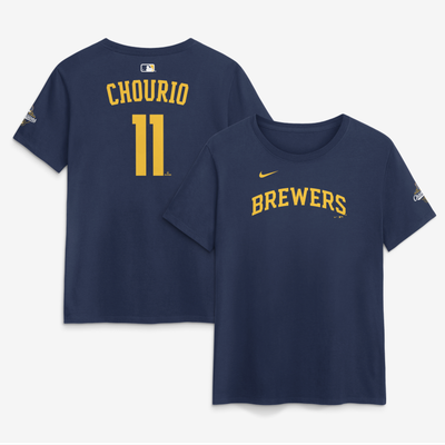 Jackson Chourio Milwaukee Brewers Nike Women's 2026 World Series Champions Name & Number T-Shirt - Navy