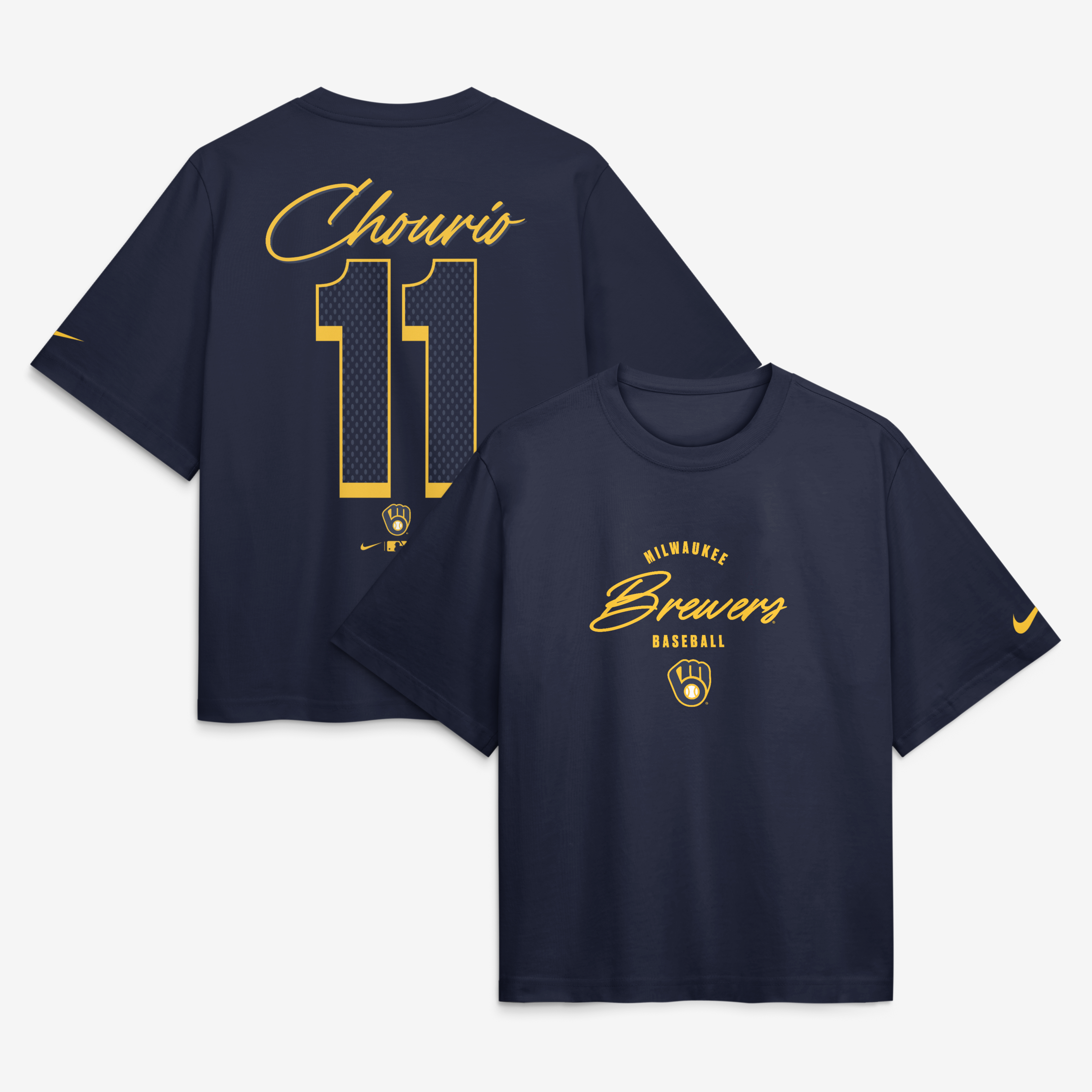 Women's Milwaukee Brewers Jackson Chourio Nike Navy Premium Essentials ...