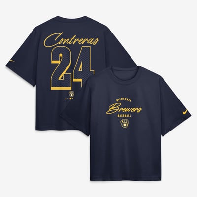 William Contreras Milwaukee Brewers Nike Women's Premium Essentials Boxy Name & Number T-Shirt - Navy