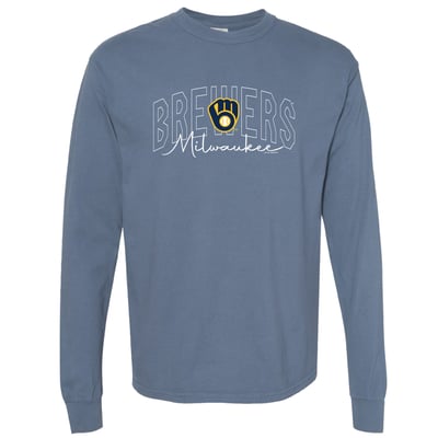  Milwaukee Brewers Soft as a Grape Women's Pigment Dye Long Sleeve T-Shirt - Blue