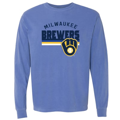  Milwaukee Brewers Soft as a Grape Women's Pigment Dye Long Sleeve T-Shirt - Light Blue