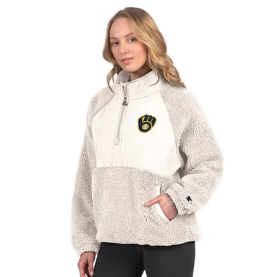  Milwaukee Brewers Starter Women's Sherpa Quarter-Zip Jacket - Cream