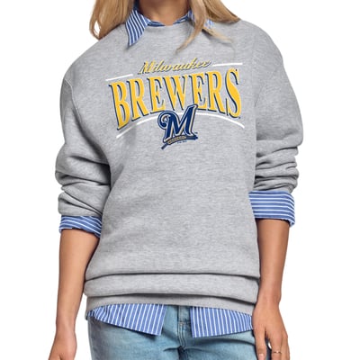 Milwaukee Brewers Starter Women's Arch Stripe Fleece Sweatshirt - Gray