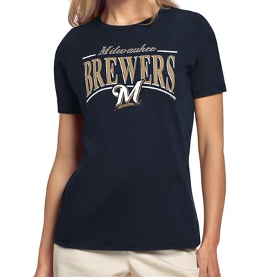 Milwaukee Brewers Starter Women's Arch Stripe T-Shirt - Navy