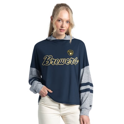  Milwaukee Brewers Starter Women's Fuel Up Lightweight Hoodie - Navy