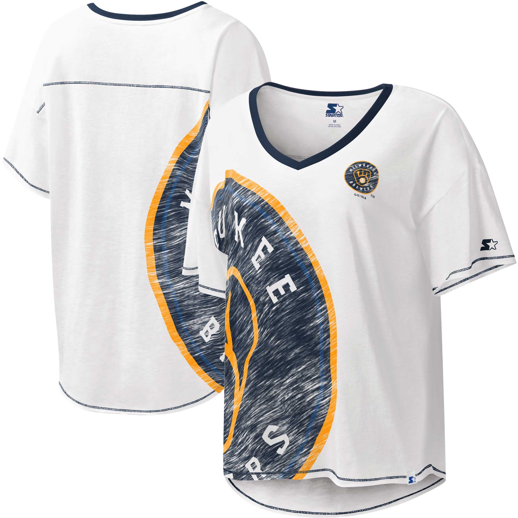 T-shirt Donna Milwaukee Brewers Scollo A V Con Strass E Brillantini - Foto 3