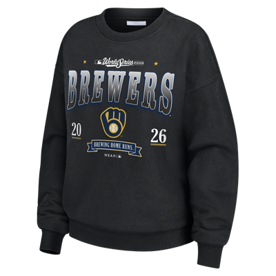 Milwaukee Brewers WEAR by Erin Andrews Women's 2026 World Series Domestic Washed Oversized Sweatshirt - Black