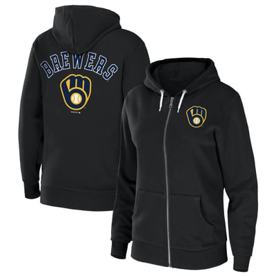  Milwaukee Brewers WEAR by Erin Andrews Women's Full-Zip Sponge Fleece Hoodie - Black