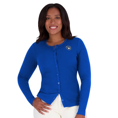 Milwaukee Brewers WEAR by Erin Andrews Women's Rib Button-Up Sweater - Royal