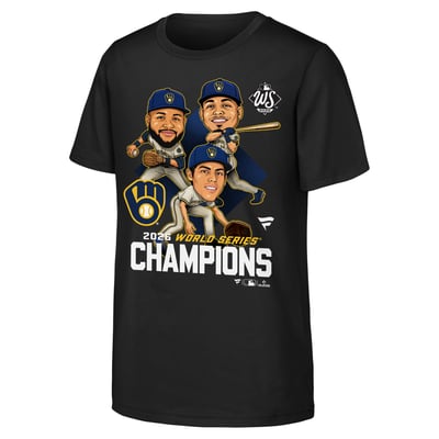  Milwaukee Brewers Fanatics Youth 2026 World Series Champions Caricature T-Shirt - Black