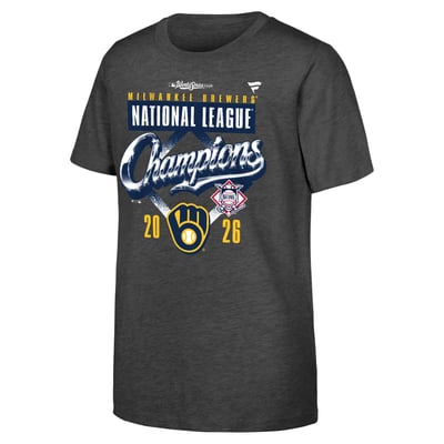 Milwaukee Brewers Fanatics Youth 2026 National League Champions Locker Room T-Shirt - Heather Charcoal