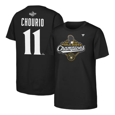 Jackson Chourio Milwaukee Brewers Fanatics Youth 2026 World Series Champions Name & Number T-Shirt - Black