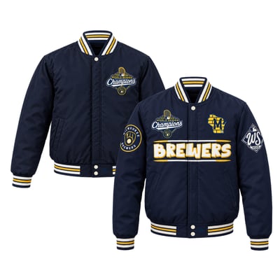Milwaukee Brewers JH Design Youth 2026 World Series Champions Reversible Full-Button Jacket - Navy