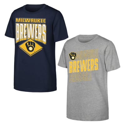 Milwaukee Brewers Outerstuff Youth Trench Kings 2-Pack T-Shirt Set - Navy/Gray