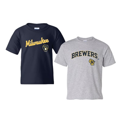  Milwaukee Brewers Soft as a Grape Youth 2-Pack Logo T-Shirt Set - Navy/Heather Gray