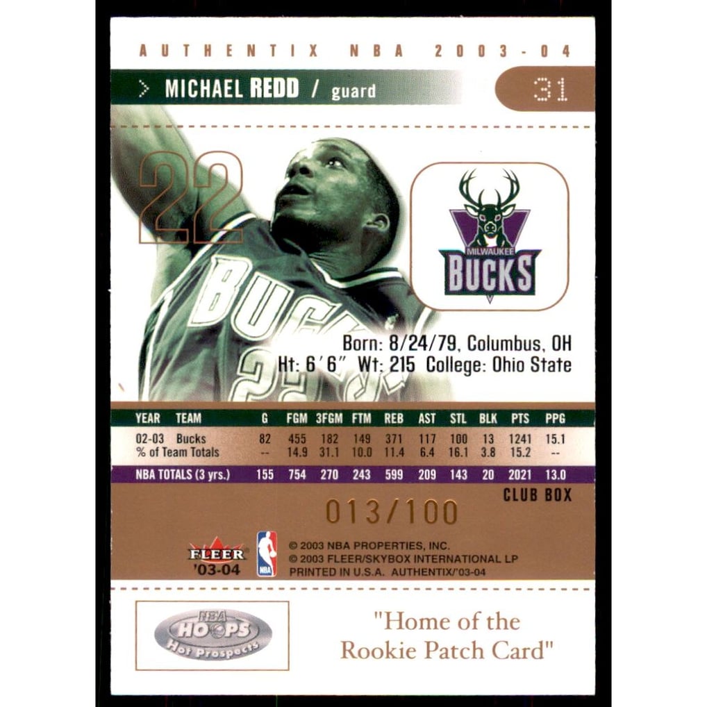 2003-04 Fleer Authentix Club Box #31 Michael Redd
