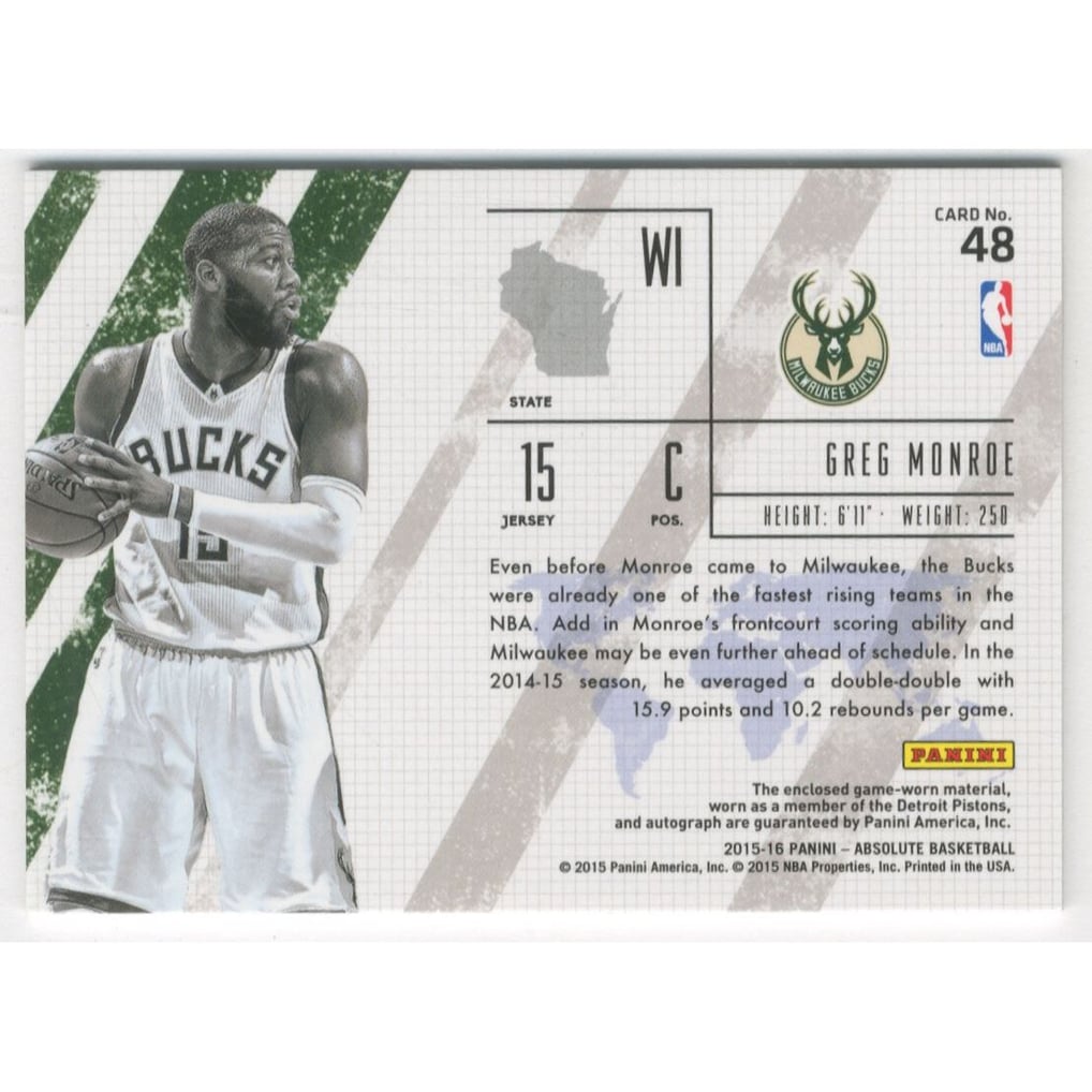 2015-16 Absolute Memorabilia Frequent Flyer Materials #48 Greg Monroe
