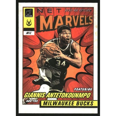 2021-22 Donruss Net Marvels Press Proof White Letters #9 Giannis Antetokounmpo