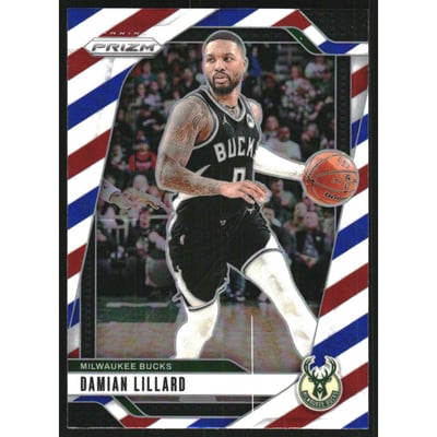 2024-25 Panini Prizm Prizms Red White and Blue #90 Damian Lillard