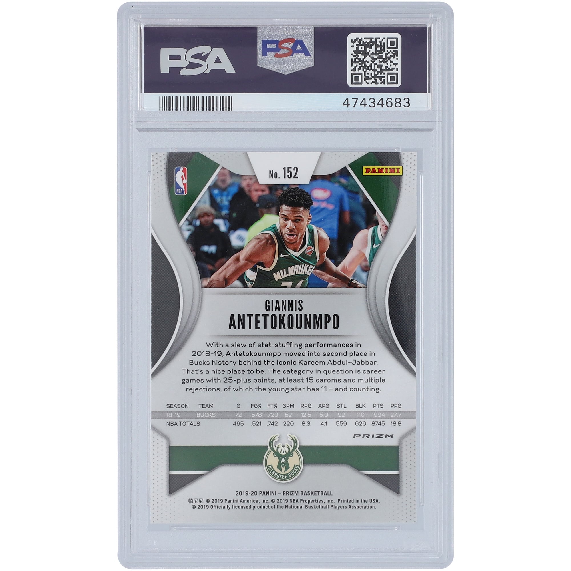 Milwaukee Bucks Giannis Antetokounmpo 2019 Panini Prizm Purple